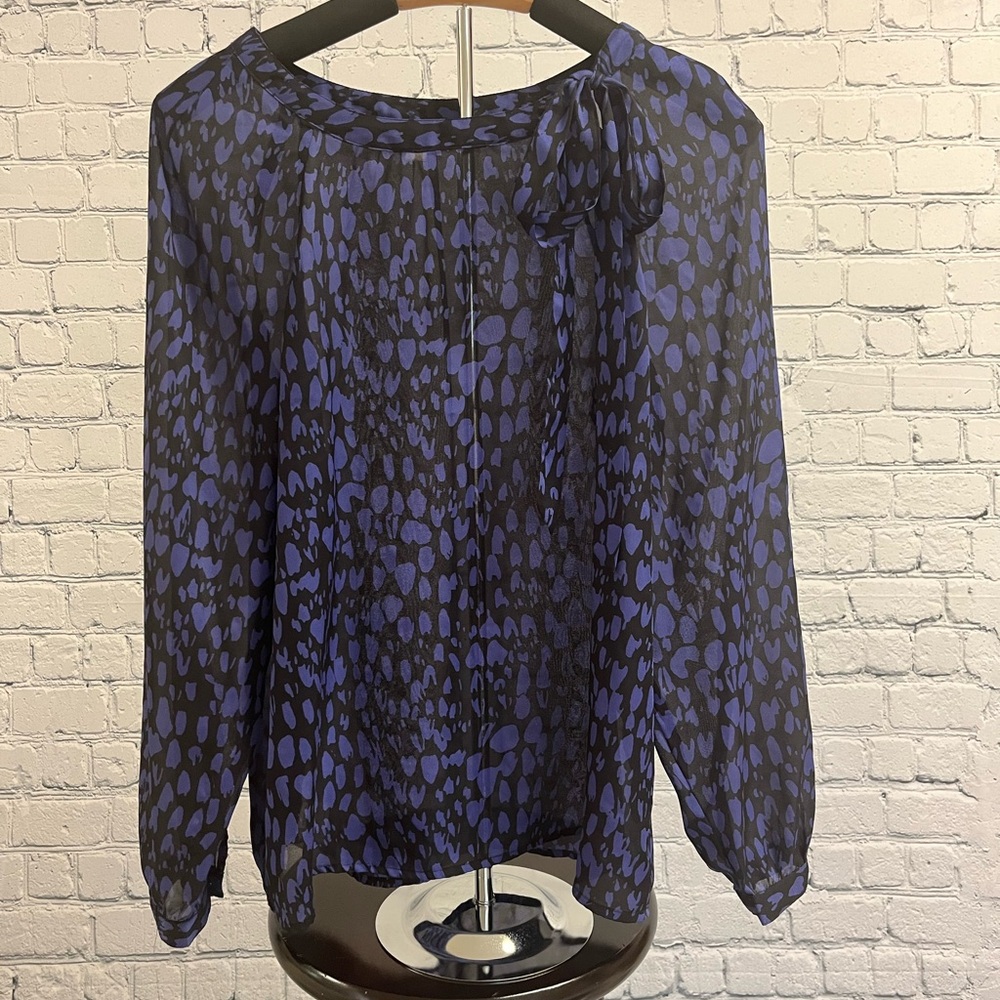 Loft sheer long sleeve black and blue blouse size S